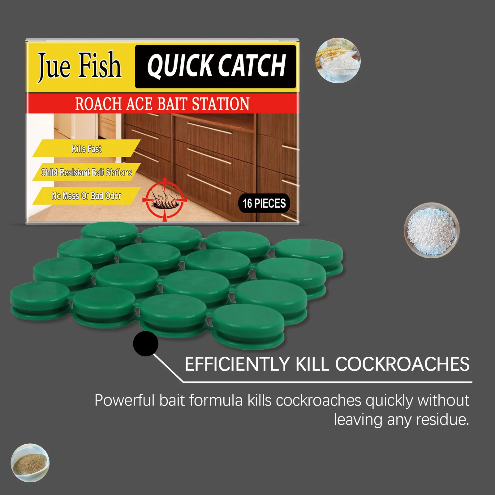 Quick Catch Roach Ace Bait Station - Child Resistant, 16 Pieces 10 cockroach bait stations spu824649956980 desc 10