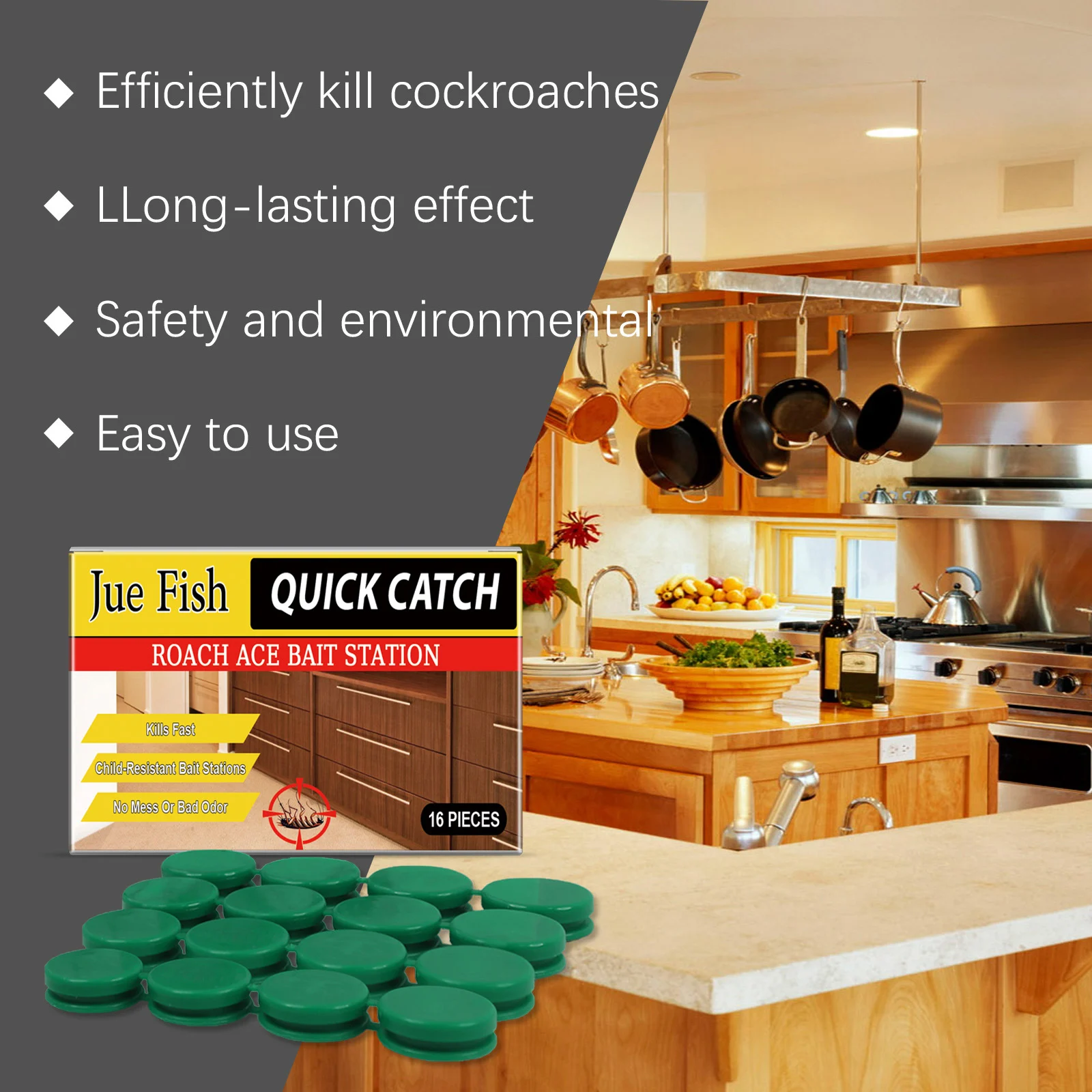Quick Catch Roach Ace Bait Station - Child Resistant, 16 Pieces 12 cockroach bait stations spu824649956980 desc 12