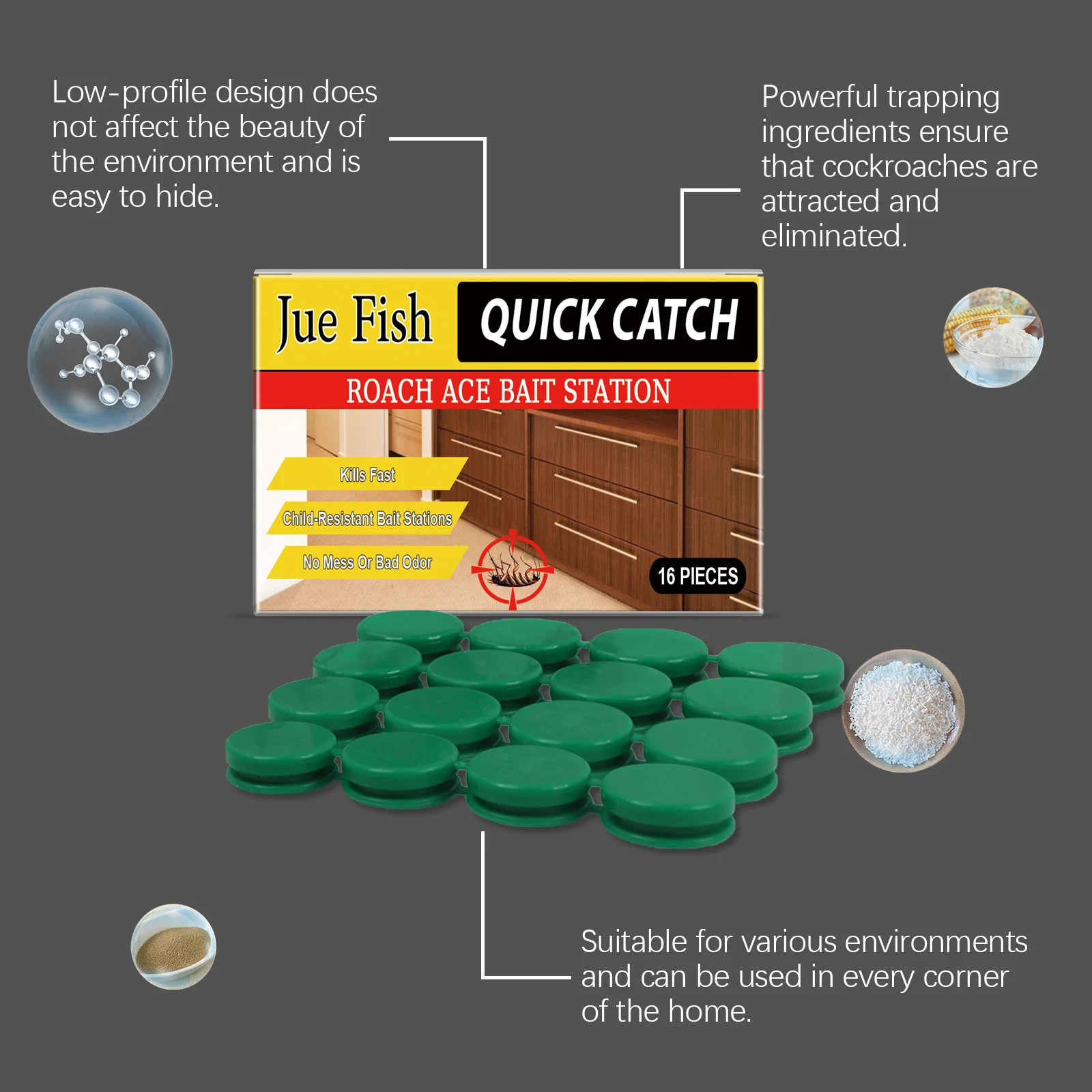 Quick Catch Roach Ace Bait Station - Child Resistant, 16 Pieces 9 cockroach bait stations spu824649956980 desc 9