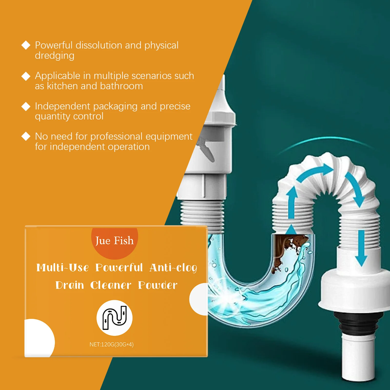 Multi-Use Powerful Anti-Clog Drain Cleaner Powder - 120g (4 Pack) 12 drain cleaner powder spu913136398179 desc 12