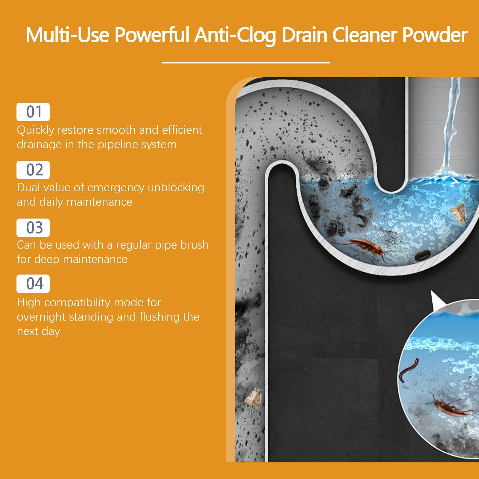 Multi-Use Powerful Anti-Clog Drain Cleaner Powder - 120g (4 Pack) 9 drain cleaner powder spu913136398179 desc 9