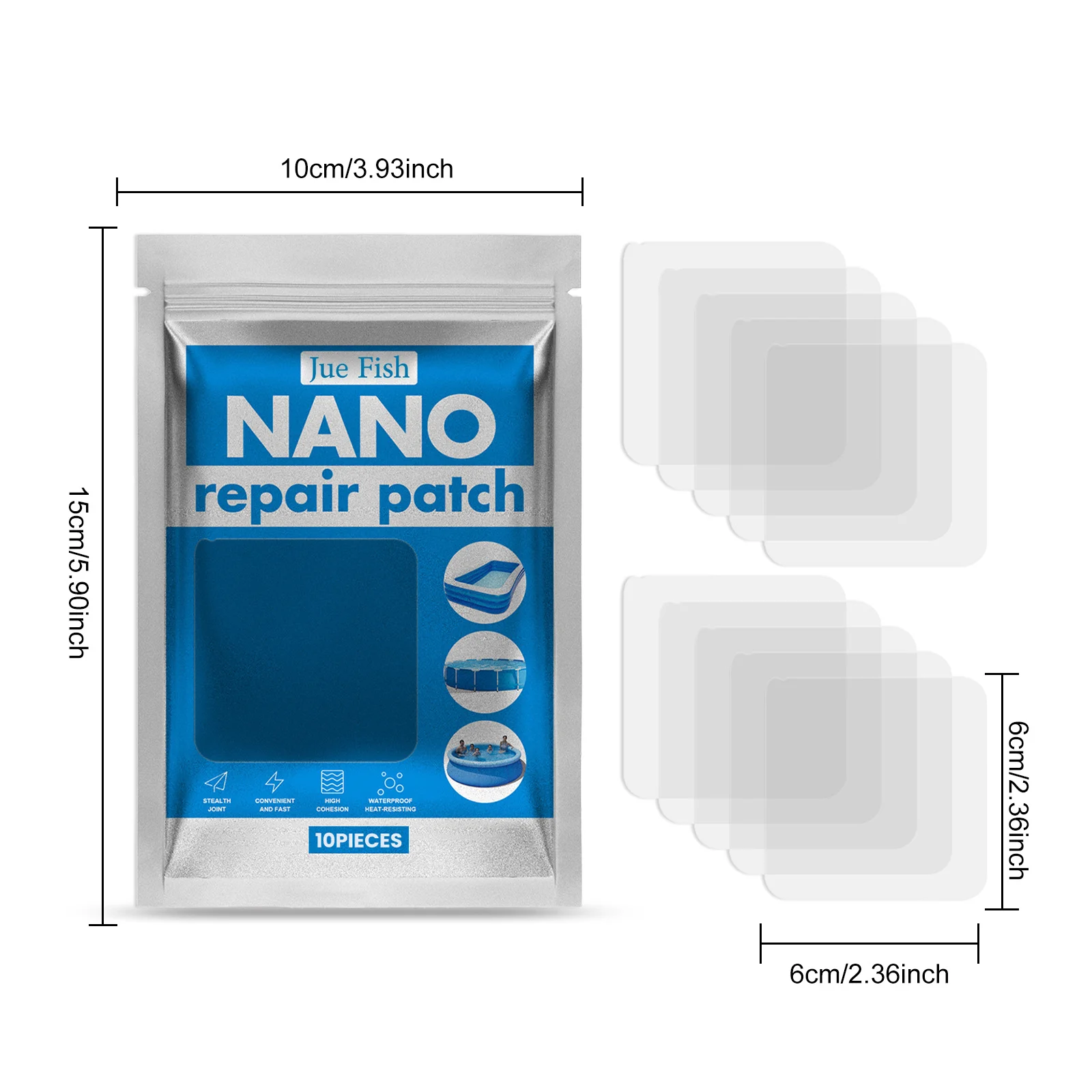Nano Repair Patches for Inflatables and Swimming Pools - 10 Piece TPU Set 1 nano waterproof repair patches spu918136574885 desc 1