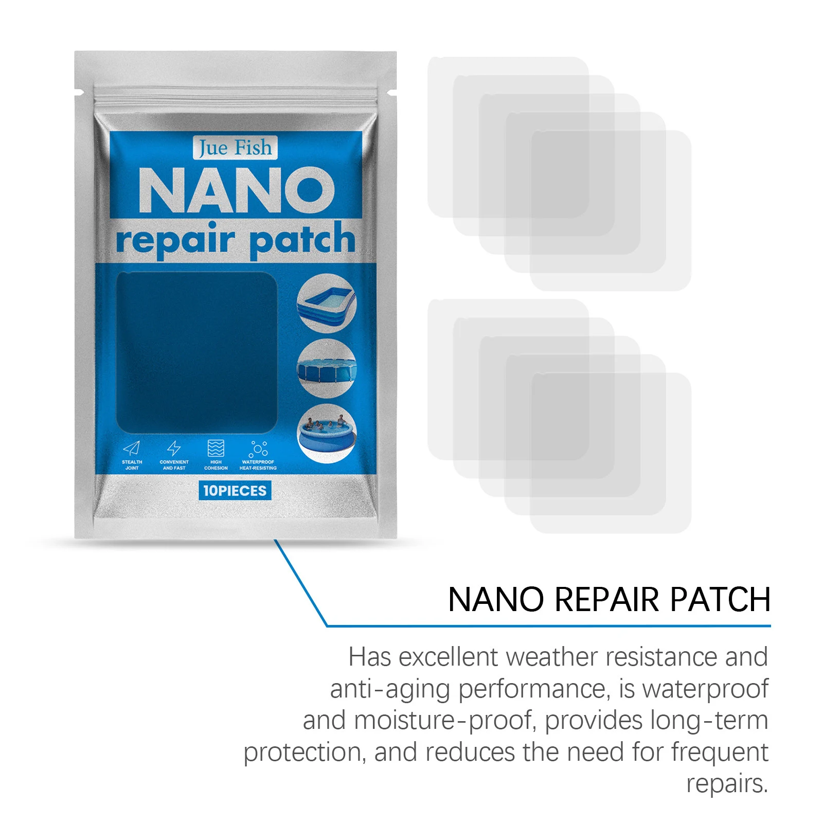 Nano Repair Patches for Inflatables and Swimming Pools - 10 Piece TPU Set 10 nano waterproof repair patches spu918136574885 desc 10