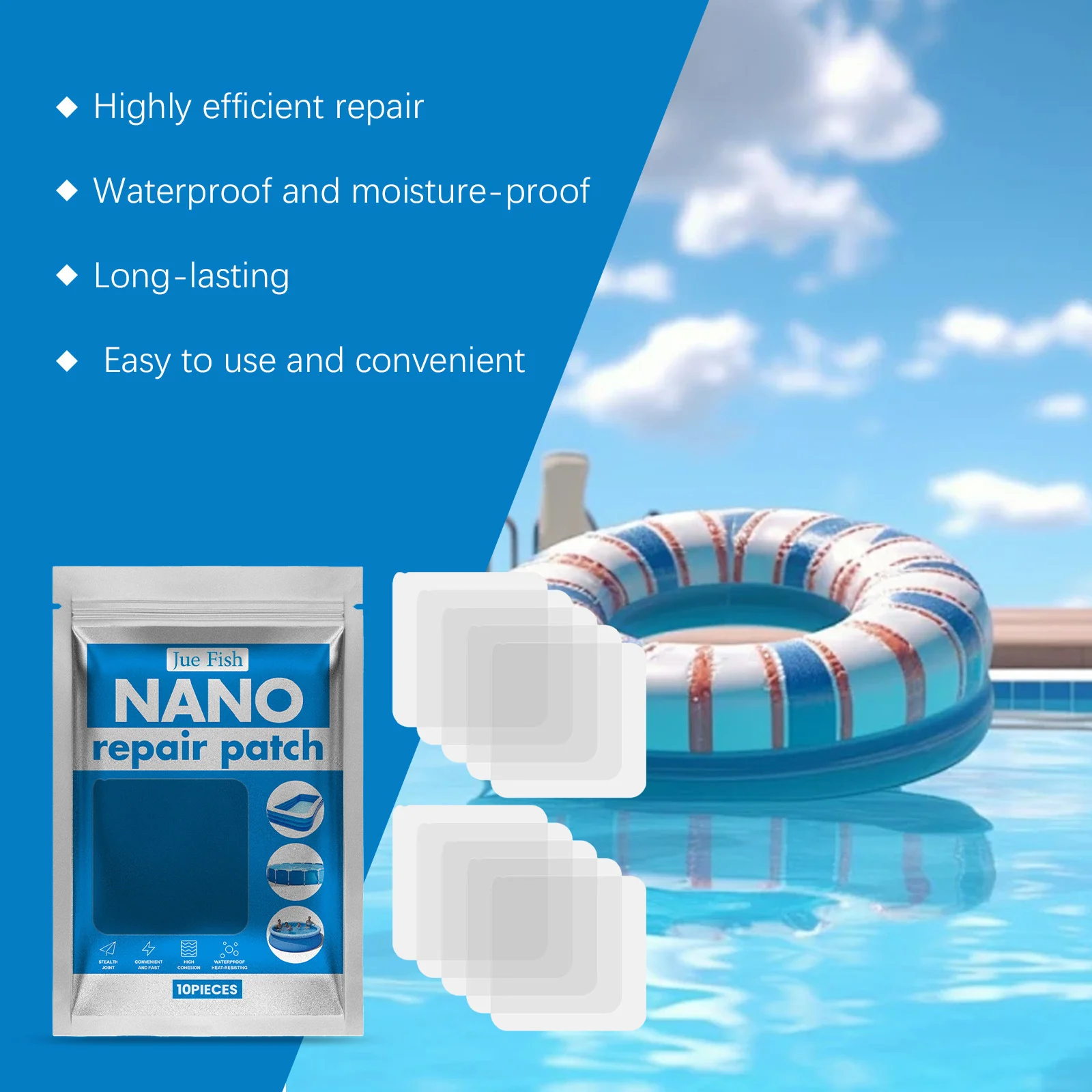 Nano Repair Patches for Inflatables and Swimming Pools - 10 Piece TPU Set 11 nano waterproof repair patches spu918136574885 desc 11