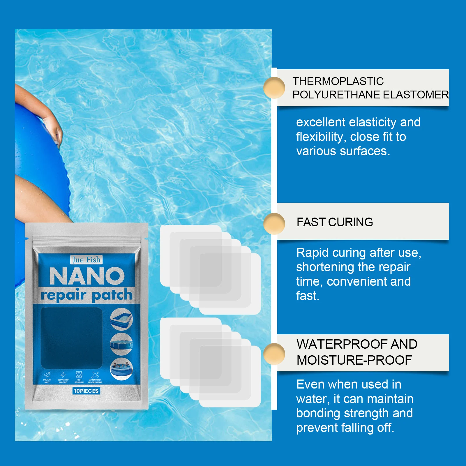 Nano Repair Patches for Inflatables and Swimming Pools - 10 Piece TPU Set 7 nano waterproof repair patches spu918136574885 desc 7