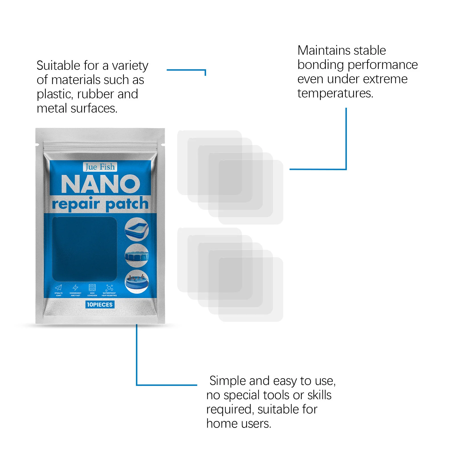 Nano Repair Patches for Inflatables and Swimming Pools - 10 Piece TPU Set 9 nano waterproof repair patches spu918136574885 desc 9