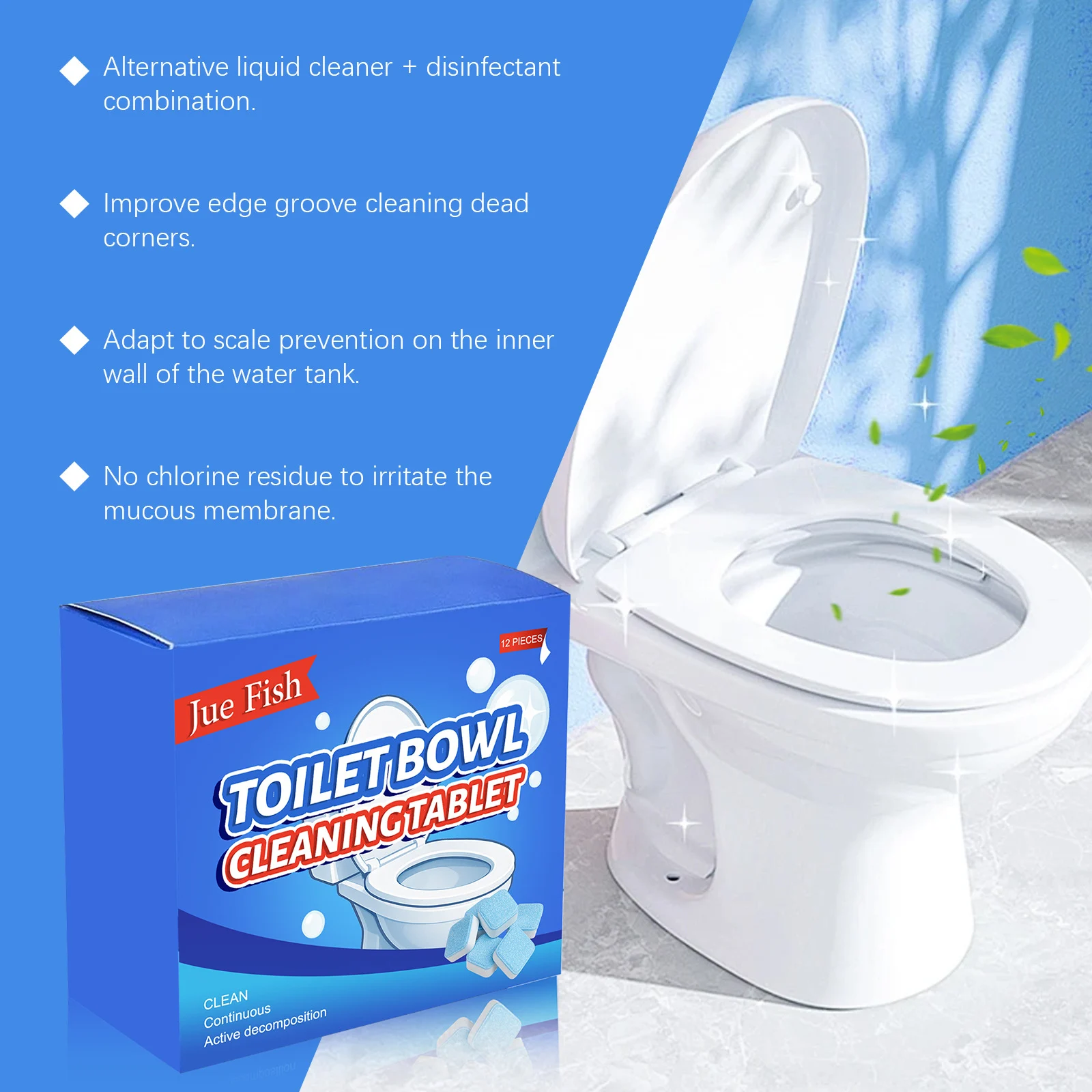 Toilet Bowl Cleaning Tablets - Effervescent Stain & Odor Remover (12pcs) 12 toilet bowl cleaning tablets spu934959829029 desc 12