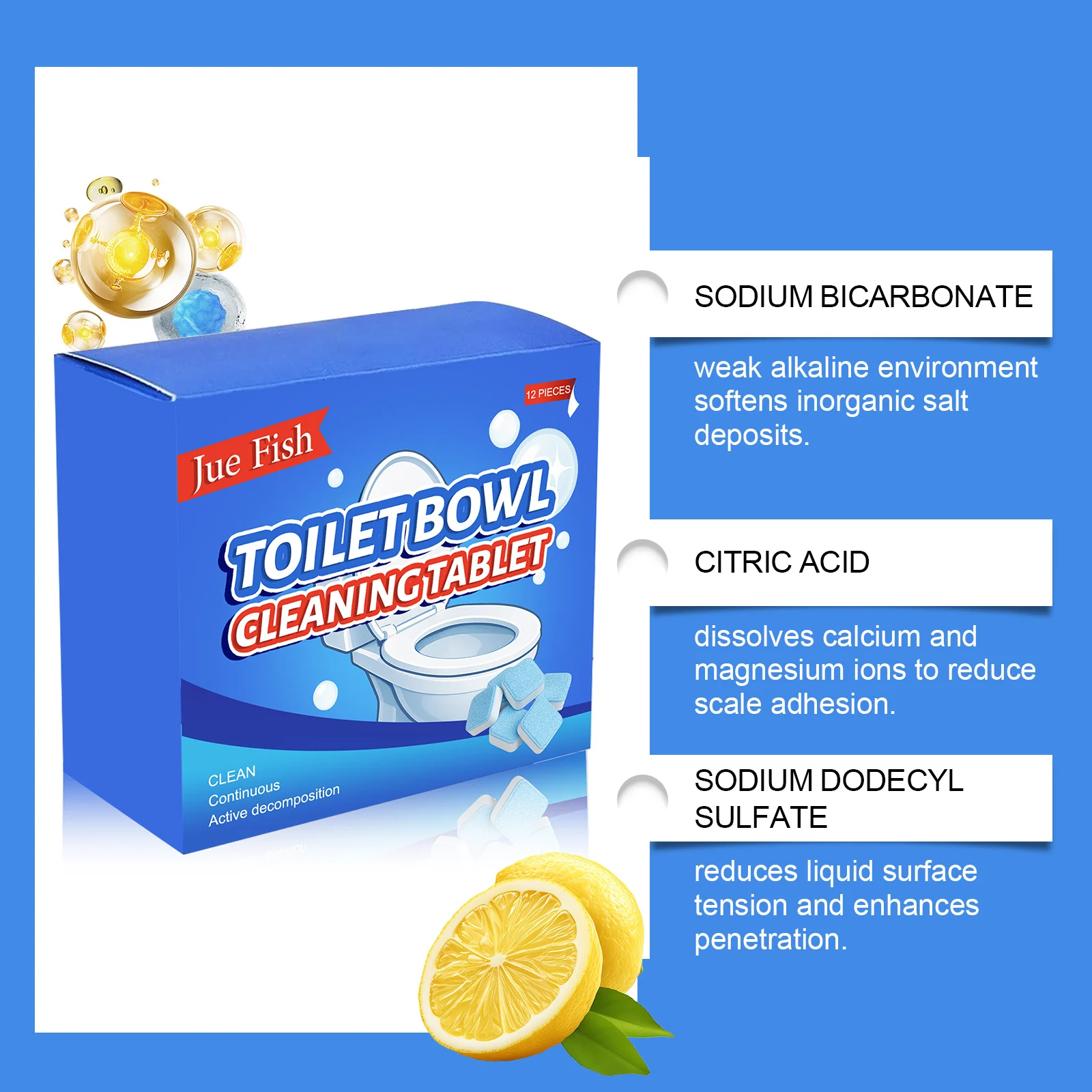 Toilet Bowl Cleaning Tablets - Effervescent Stain & Odor Remover (12pcs) 7 toilet bowl cleaning tablets spu934959829029 desc 7
