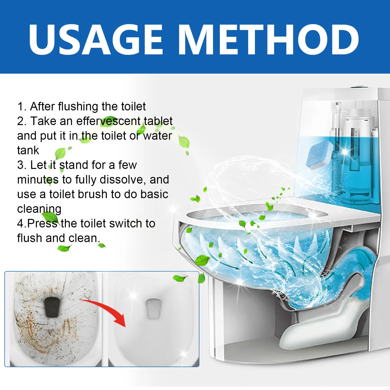 Toilet Cleaning Effervescent Tablets - Stain & Odor Remover 3 toilet cleaning effervescent tablets spu776581646992 desc 3