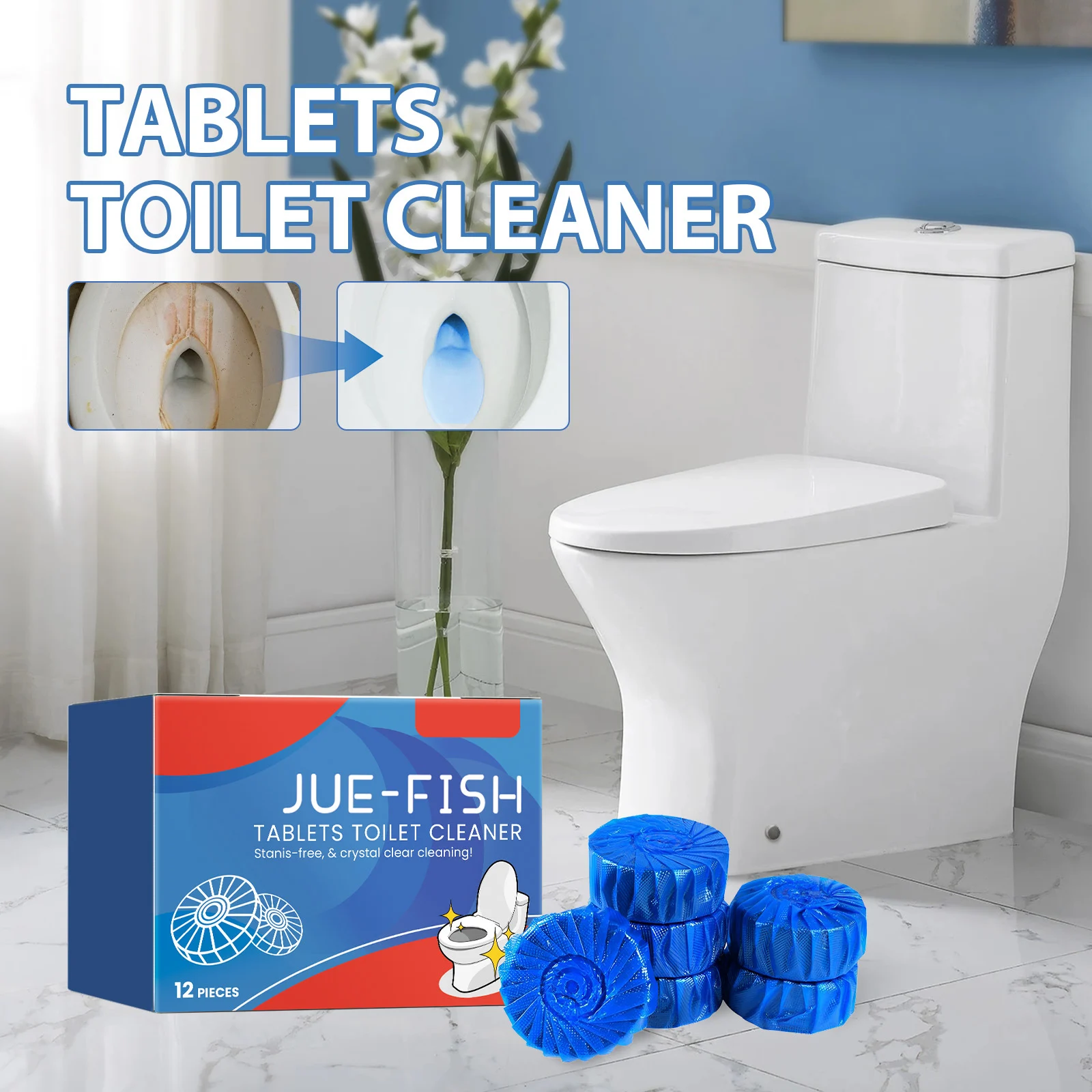Toilet Cleaning Tablets - Stains-Free & Crystal Clear Formula, 12 Pieces 2 toilet cleaning tablets spu777104317938 desc 2